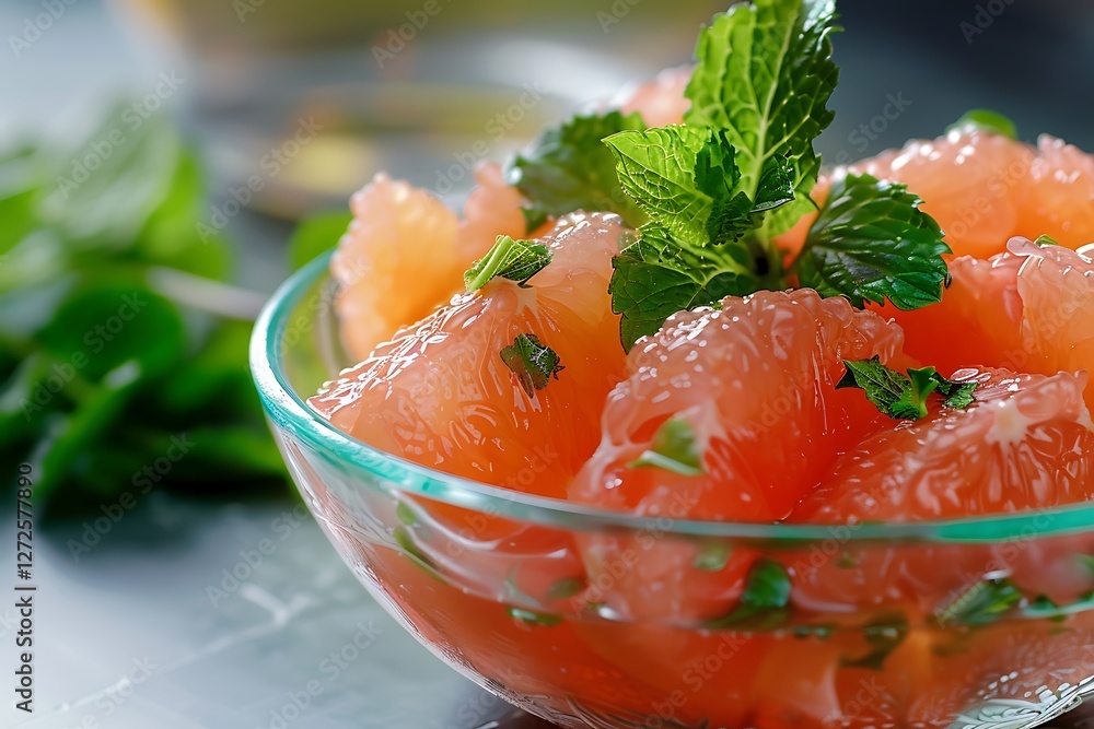 Grapefruit salad with mint in a bowl Grapefruit salad with mint in a bowl