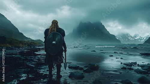 Viking Warrior Beach Illustration
