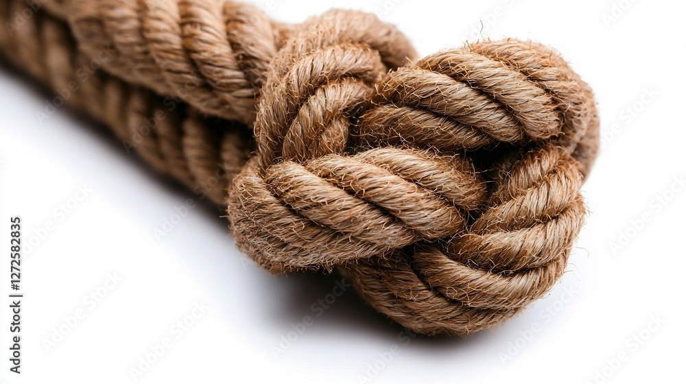 Close Up Of Brown Rope With Knot Showing Texture And Fraying Isolated on White Close Up Of Brown Rope With Knot Showing Texture And Fraying Isolated on White