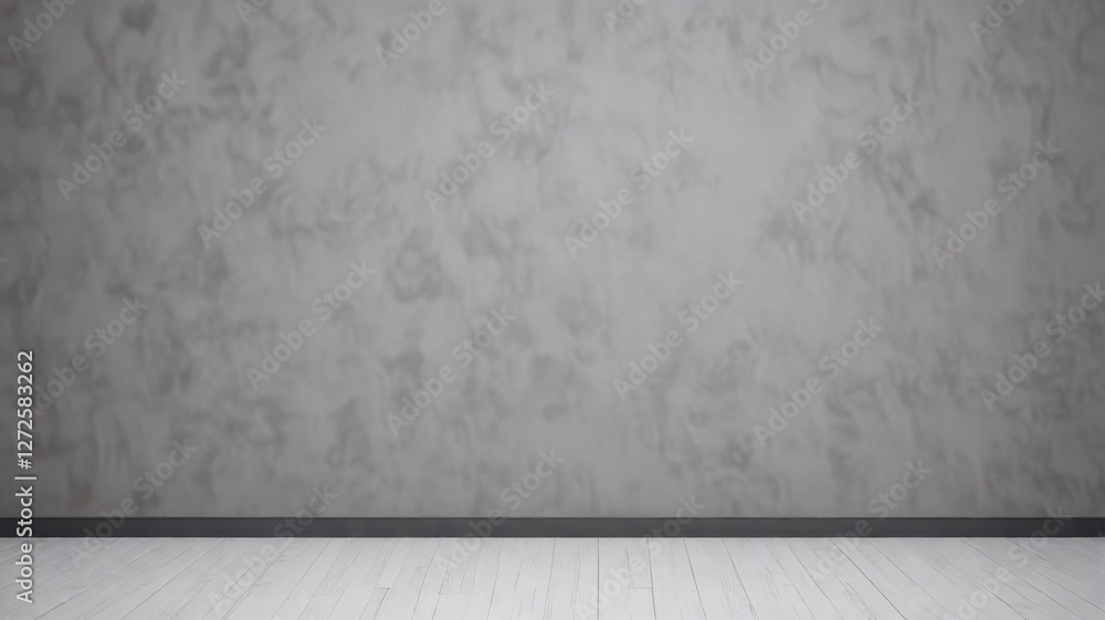 A Modern Minimalist Interior Design Featuring a Textured Gray Wall and a White Plank Floor, Ideal for Displaying Furniture or Artwork A Modern Minimalist Interior Design Featuring a Textured Gray Wall and a White Plank Floor, Ideal for Displaying Furniture or Artwork