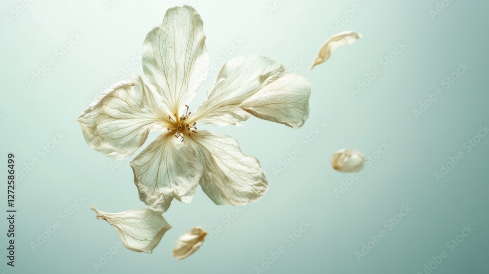 Obraz premium Dementia risk depicted by a withering flower with petals falling away. Featuring soft tones and delicate textures