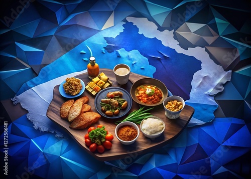 Serbian Cuisine: Low Poly Map of Serbia Featuring Belgrade, Delicious Food Photography photo