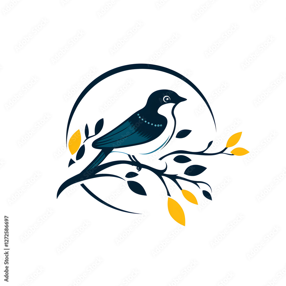 A logo with a bird perched on a branch, signifying harmony between nature and life A logo with a bird perched on a branch, signifying harmony between nature and life