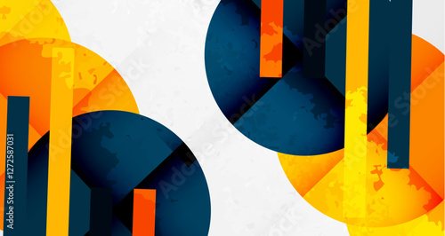 Squares, circles and triangles and grainy noisy texture. Vector Illustration For Wallpaper, Banner, Background, Card, Book Illustration, landing page