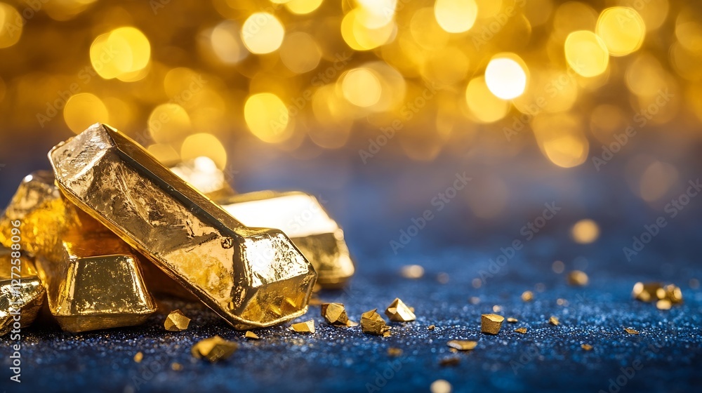 Shimmering Gold Bars and Glittering Bokeh Background Signifying Wealth and Luxury : Generative AI Shimmering Gold Bars and Glittering Bokeh Background Signifying Wealth and Luxury : Generative AI