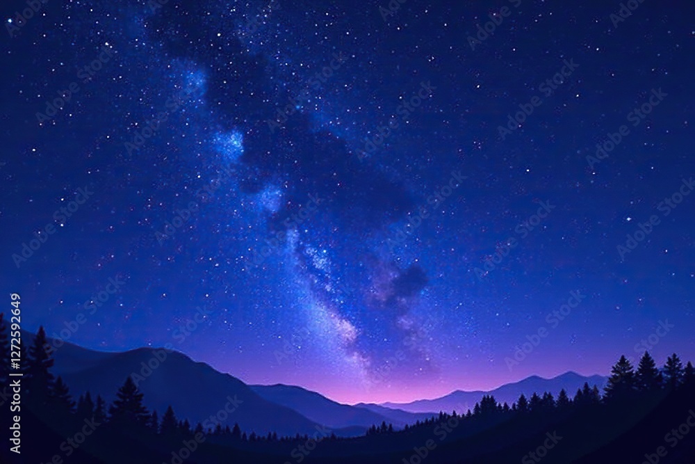 Fototapeta premium Star-filled evening sky in deep blues and purples, astronomy, constellations, blues