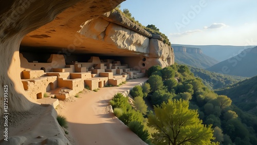A close-up of a kiva wall with vibrant yucca brushstrokes, revealing ancient Ancestral Puebloan artwork, amidst Mesa Verde cliff dwellings' re-plastering process.