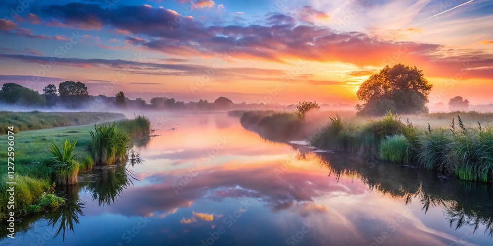 Obraz premium Serene River Blyth, Suffolk: Tranquil English Countryside Landscape Photography