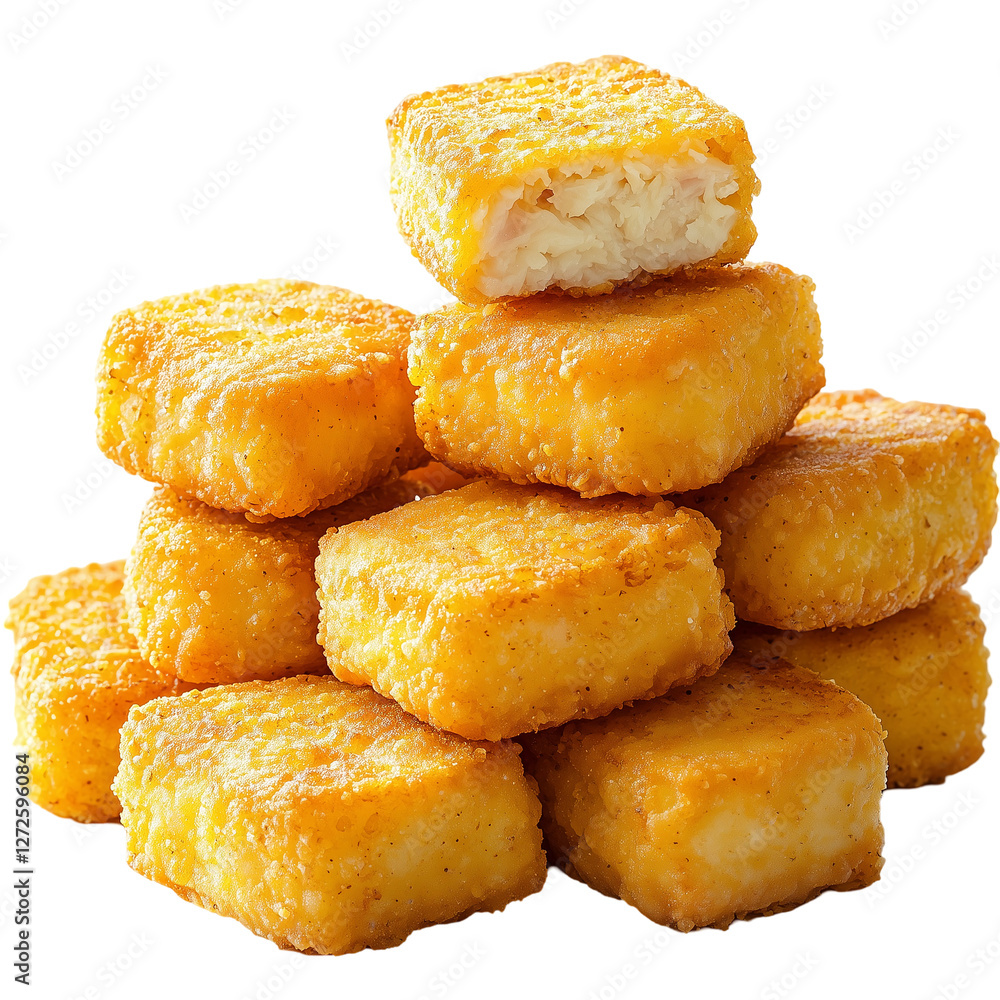 Golden fried chicken nuggets with crunchy texture isolated on transparent background Golden fried chicken nuggets with crunchy texture isolated on transparent background