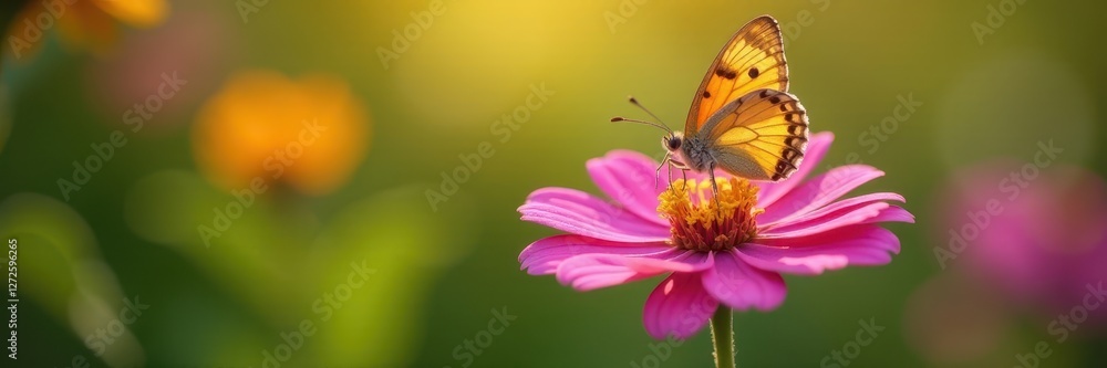 Obraz premium Delicate butterfly perched on vibrant wildflower, sunlight dappled petals , beauty, stem, butterfly