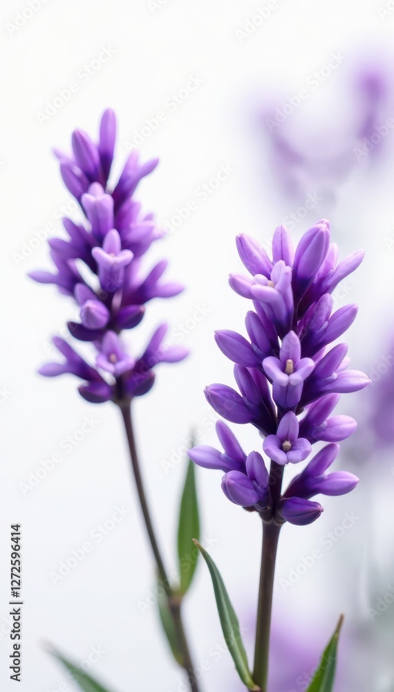 Naklejka premium Delicate lavender blooms, vibrant purple hues against pure white , spa, isolated, stock photo