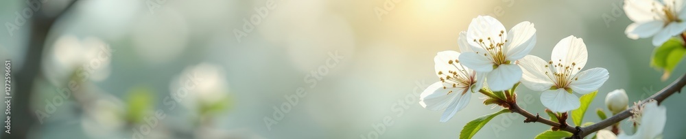 Delicate white blossoms, soft focus, ample blank space , design, flowers Delicate white blossoms, soft focus, ample blank space , design, flowers