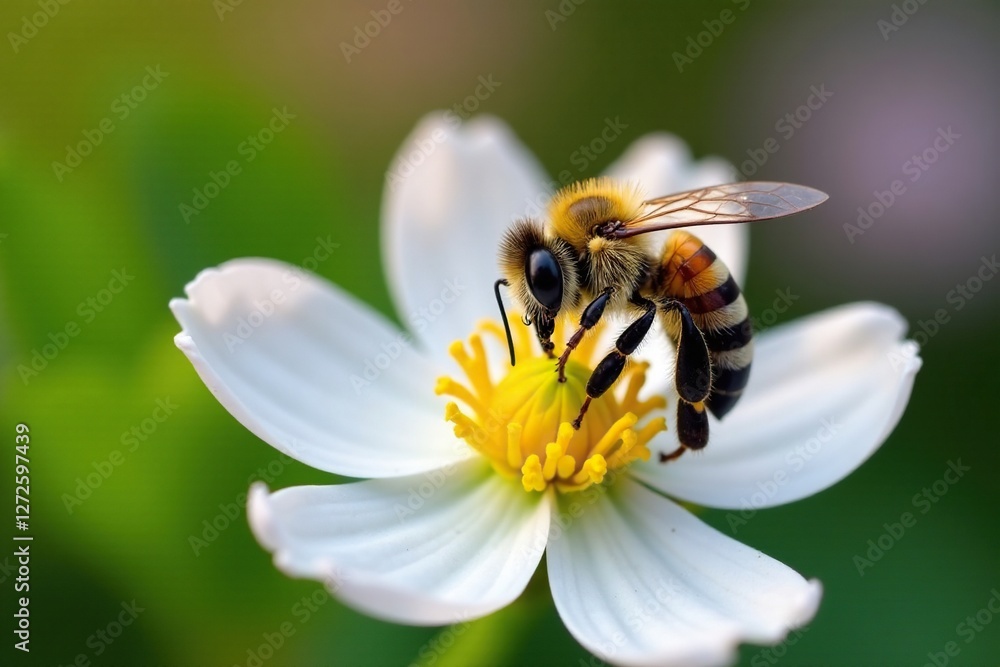 Bee collecting nectar from small leaved lime flower, pollination, delicate petals Bee collecting nectar from small leaved lime flower, pollination, delicate petals