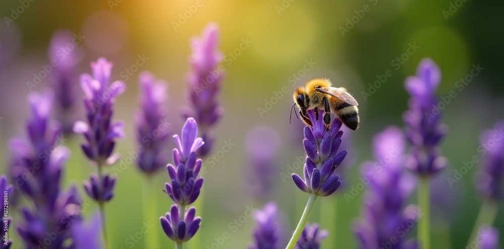Bee collecting pollen from Proven?al lavender flower, nature, lavender, beekeeping Bee collecting pollen from Proven?al lavender flower, nature, lavender, beekeeping