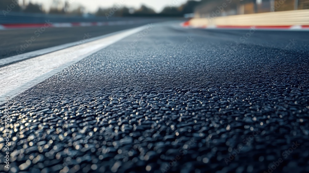 A close-up view of an empty race track surface, highlighting the intricate texture of the asphalt. The photo captures the essence of speed and competition in a serene setting. A close-up view of an empty race track surface, highlighting the intricate texture of the asphalt. The photo captures the essence of speed and competition in a serene setting.