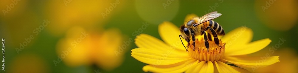 Bee's proboscis collecting nectar from yellow flowers, bees, flowers, flowers Bee's proboscis collecting nectar from yellow flowers, bees, flowers, flowers