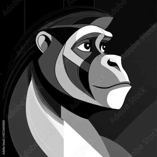 Stylized black and white gorilla portrait. photo