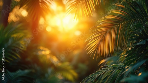 Wallpaper Mural Tropical sunset palm leaves, backlit foliage Torontodigital.ca