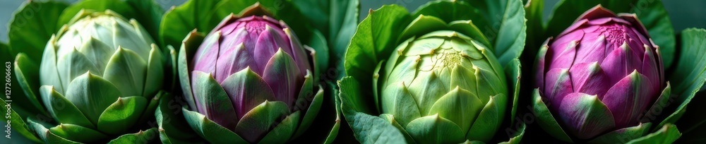 Vibrant green & purple artichoke leaves, fresh , bright, delicious Vibrant green & purple artichoke leaves, fresh , bright, delicious