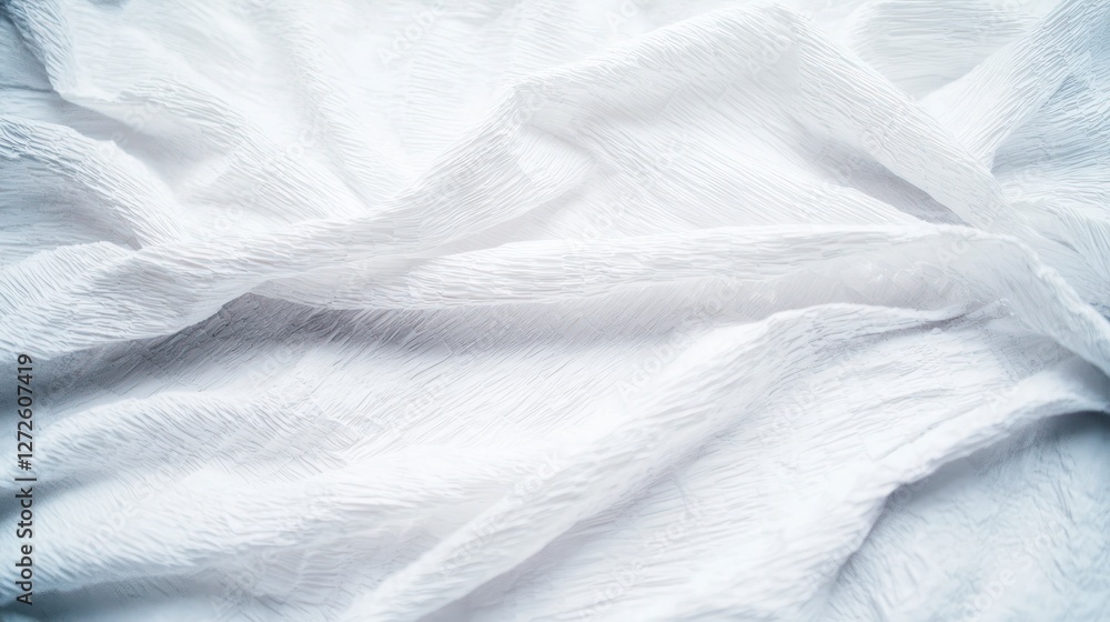 Textured White Fabric Crumpled Cloth Draped Textile Abstract Background Soft Surface Textured White Fabric Crumpled Cloth Draped Textile Abstract Background Soft Surface