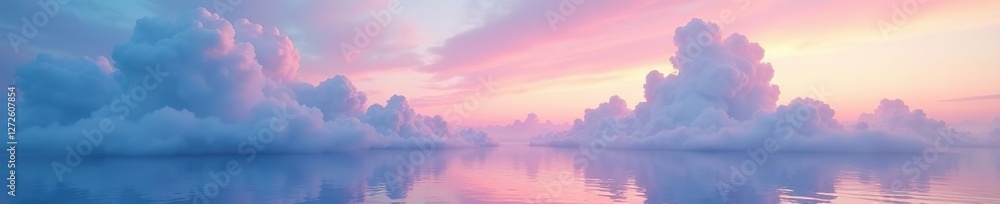 Soft blue and pink clouds merge with the sunset sky, soft, water, sky Soft blue and pink clouds merge with the sunset sky, soft, water, sky