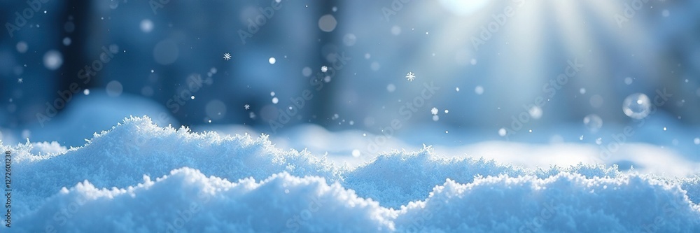 Icy snowflakes gently fall on the frosty landscape, snow-covered, peaceful, serene Icy snowflakes gently fall on the frosty landscape, snow-covered, peaceful, serene