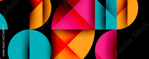 Abstract geometric pattern with intersecting circles and triangles in gradients. The high-contrast composition creates depth and a dynamic, modern aesthetic