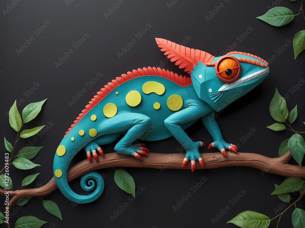 Fototapeta premium 3d chameleon paper craft style illustration