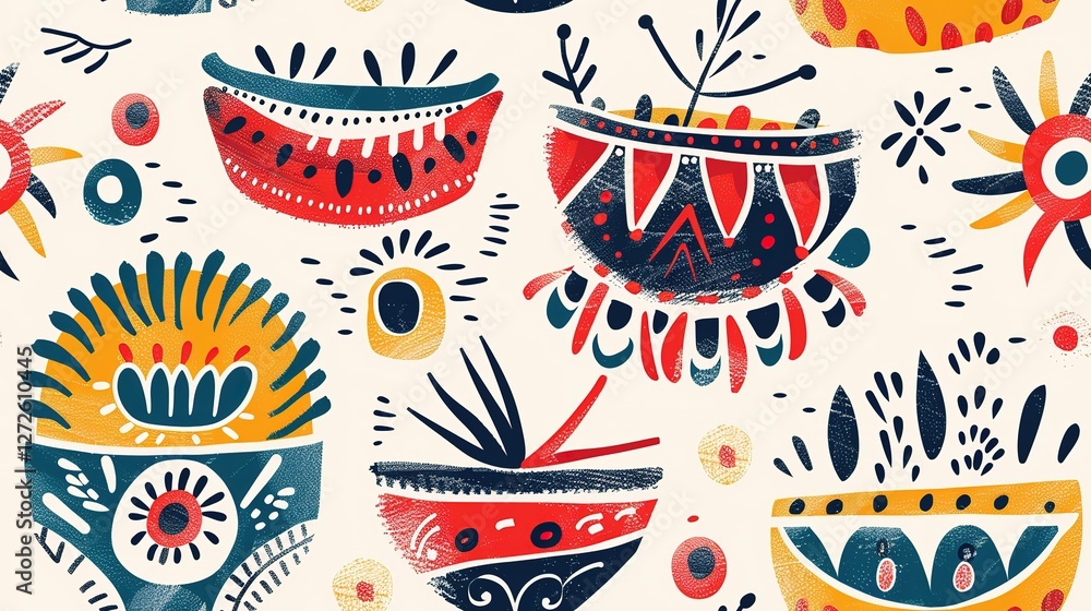 abstract background, seamless pattern boho tribal style line shape in red yellow teal tone color abstract background, seamless pattern boho tribal style line shape in red yellow teal tone color