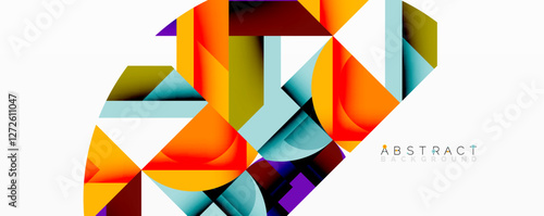 Abstract geometric composition with interlocking circular and angular shapes, featuring smooth gradients and sharp contrasts on a white background