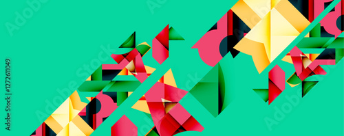 Abstract geometric artwork with interwoven angular and curved shapes, dynamic composition with smooth gradients and bold contrasts