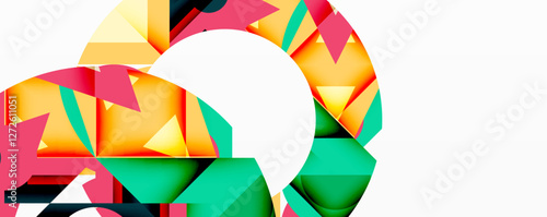 Abstract geometric artwork with interwoven angular and curved shapes, dynamic composition with smooth gradients and bold contrasts