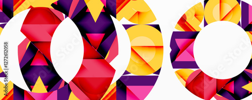 Abstract geometric artwork with interwoven angular and curved shapes, dynamic composition with smooth gradients and bold contrasts