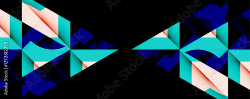Abstract geometric artwork with interwoven angular and curved shapes, dynamic composition with smooth gradients and bold contrasts
