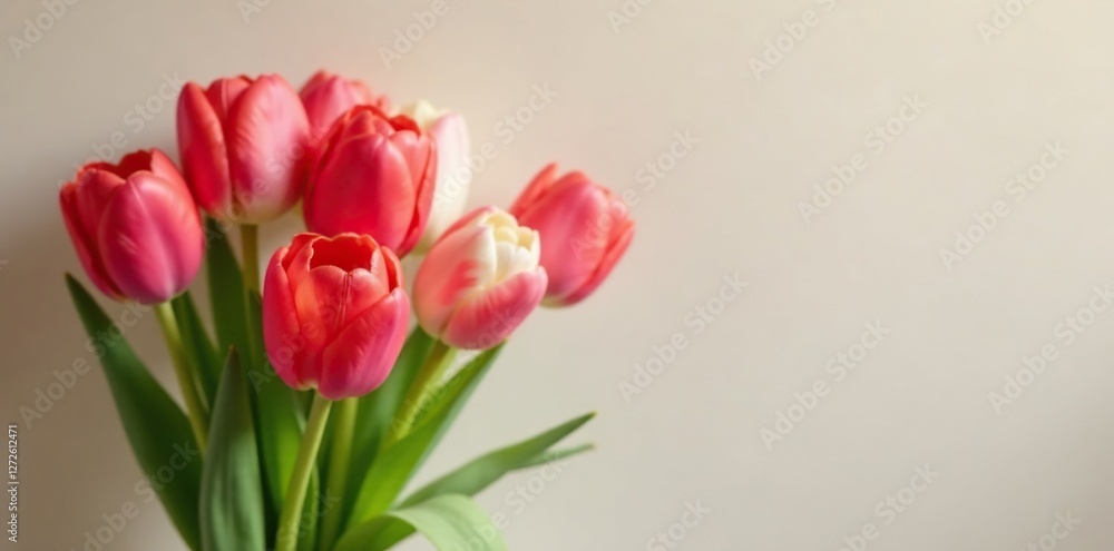 Red and white tulips against a soft background, tulips, bouquet, flowers Red and white tulips against a soft background, tulips, bouquet, flowers