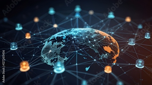 The idea of a global communication network is made up of interconnected business nodes and human resources collaboration across international platforms.