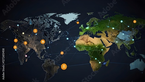 The idea of a global communication network is made up of interconnected business nodes and human resources collaboration across international platforms.