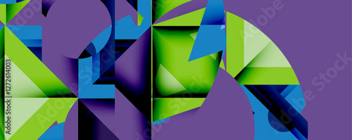 Abstract geometric artwork with interwoven angular and curved shapes, dynamic composition with smooth gradients and bold contrasts