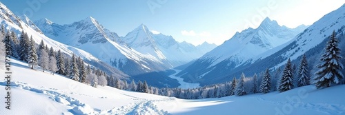 Wallpaper Mural Snowy valley with mountain peaks in Val d Anniviers, frozen, landscape, winter Torontodigital.ca