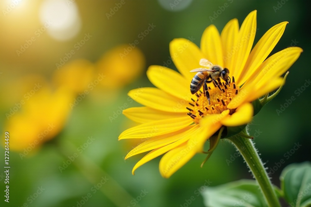Bee collecting nectar from a sunflower blossom, summer, garden, bloom Bee collecting nectar from a sunflower blossom, summer, garden, bloom