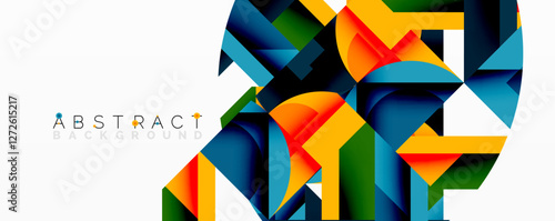 Abstract geometric artwork with interwoven angular and curved shapes, dynamic composition with smooth gradients and bold contrasts