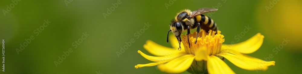 Insect with yellow and black stripes settles into flower, wildlife, lamb s ear, pollinator Insect with yellow and black stripes settles into flower, wildlife, lamb s ear, pollinator