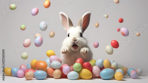 Wallpaper Mural white bunny is jumping away from colorful eggs. Torontodigital.ca