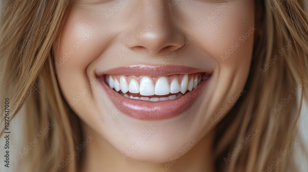 Cheerful woman's smile with sparkling teeth at dental clinic bright environment close-up view for lip care Cheerful woman's smile with sparkling teeth at dental clinic bright environment close-up view for lip care