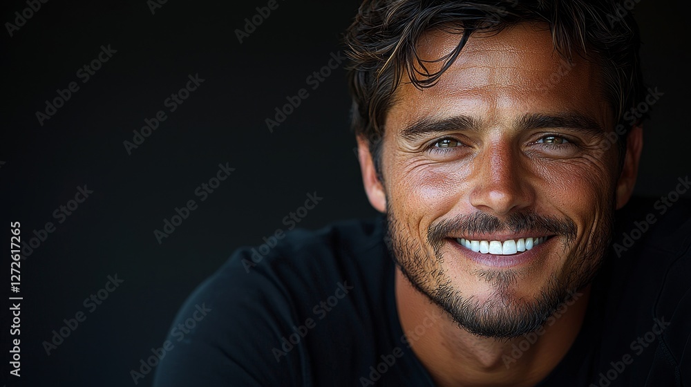 Fototapeta premium Charming smile of a man portrait photography indoor natural light close-up dental health inspiration