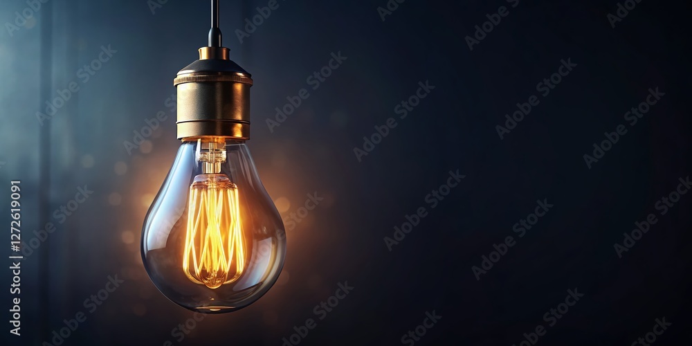Single Hanging Light Bulb in Dark Room - Soft Illumination Stock Photo Single Hanging Light Bulb in Dark Room - Soft Illumination Stock Photo