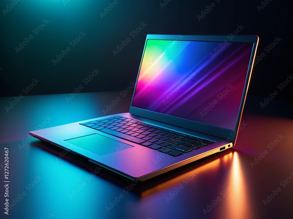 Sleek Modern Gaming Laptop Blank Screen - Low Light Photography Sleek Modern Gaming Laptop Blank Screen - Low Light Photography