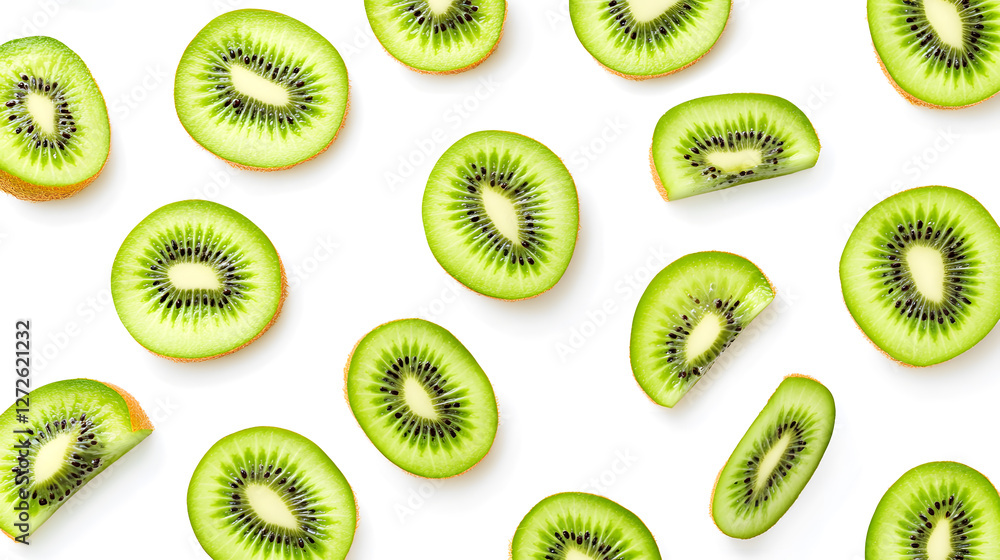 Freshly sliced kiwi arranged on a white background
Freshly sliced kiwi arranged on a white background