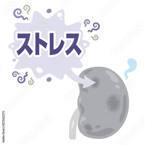 ストレスを受けて元気がなくなる腎臓のイラスト