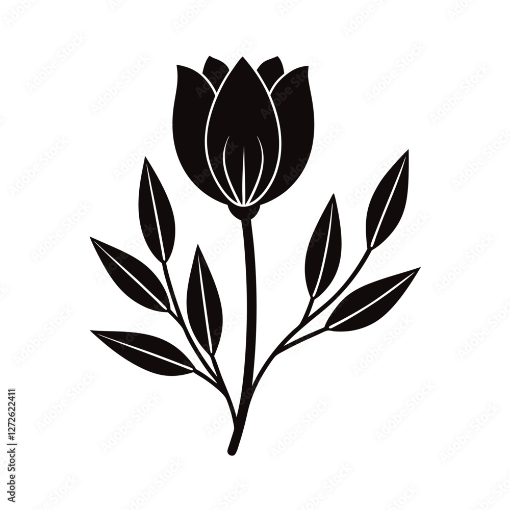 Obraz premium black and white tulip flower vector illustration